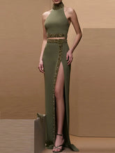 2025 New Spring Women Sexy Beading Tank Tops High Split Bodycon Long Skirts Set Elegant Evening Party Birthday Dress Vestido